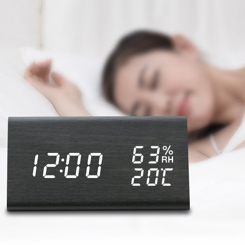 Temperature Display LED Digital Alarm Clock Home Desktop Clock Table Electronic Desktop Clocks USB Wake Up Clock For Snooze Home