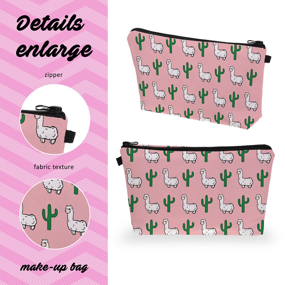 Saco cosmético à prova dwaterproof água impressão folha de alpaca saco de toalete para viagens organizador maquiagem beleza bolsa feminina zíper bolsa