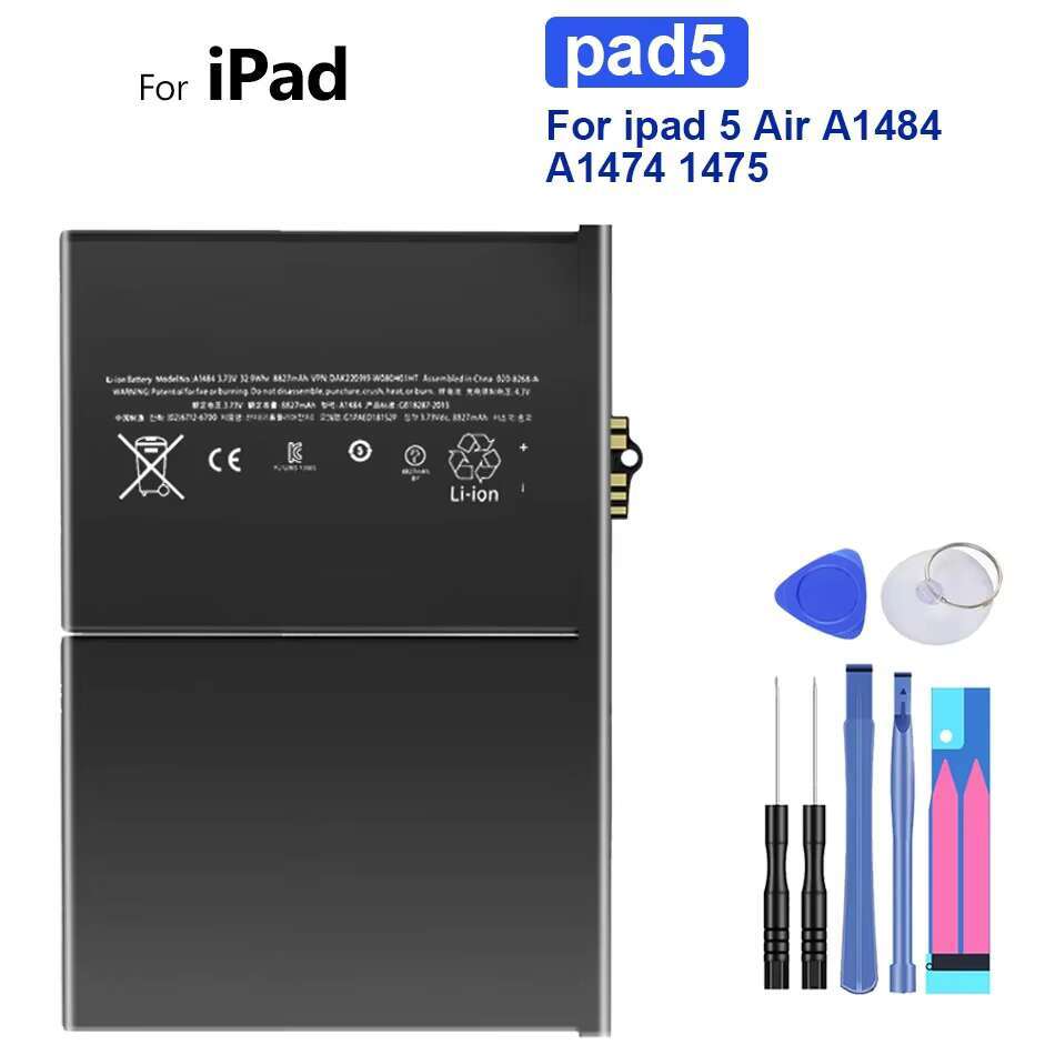 Batería para Apple ipad 1 2 3 4 5 6 7 8 9 10 Air 1 2 5 A1547 A1403 A1315 A2197 A1395 A1484 A2588 A2589 A2591 5900mAh-11560mAh: Gris