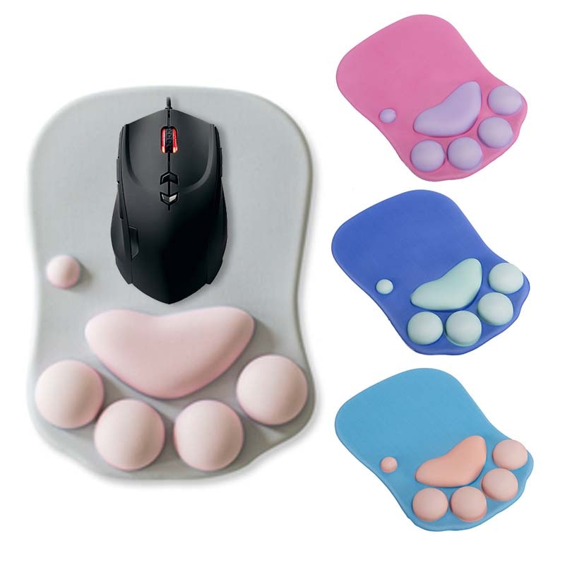 3D gioco topo pad in silicone Zampa di Gatto Zerbino di Resto di Polso di Gomma Piuma di Memoria comfort Mousepad Del Fumetto Zampa di Gatto Del silicone anti-Antiscivolo Ergonomico