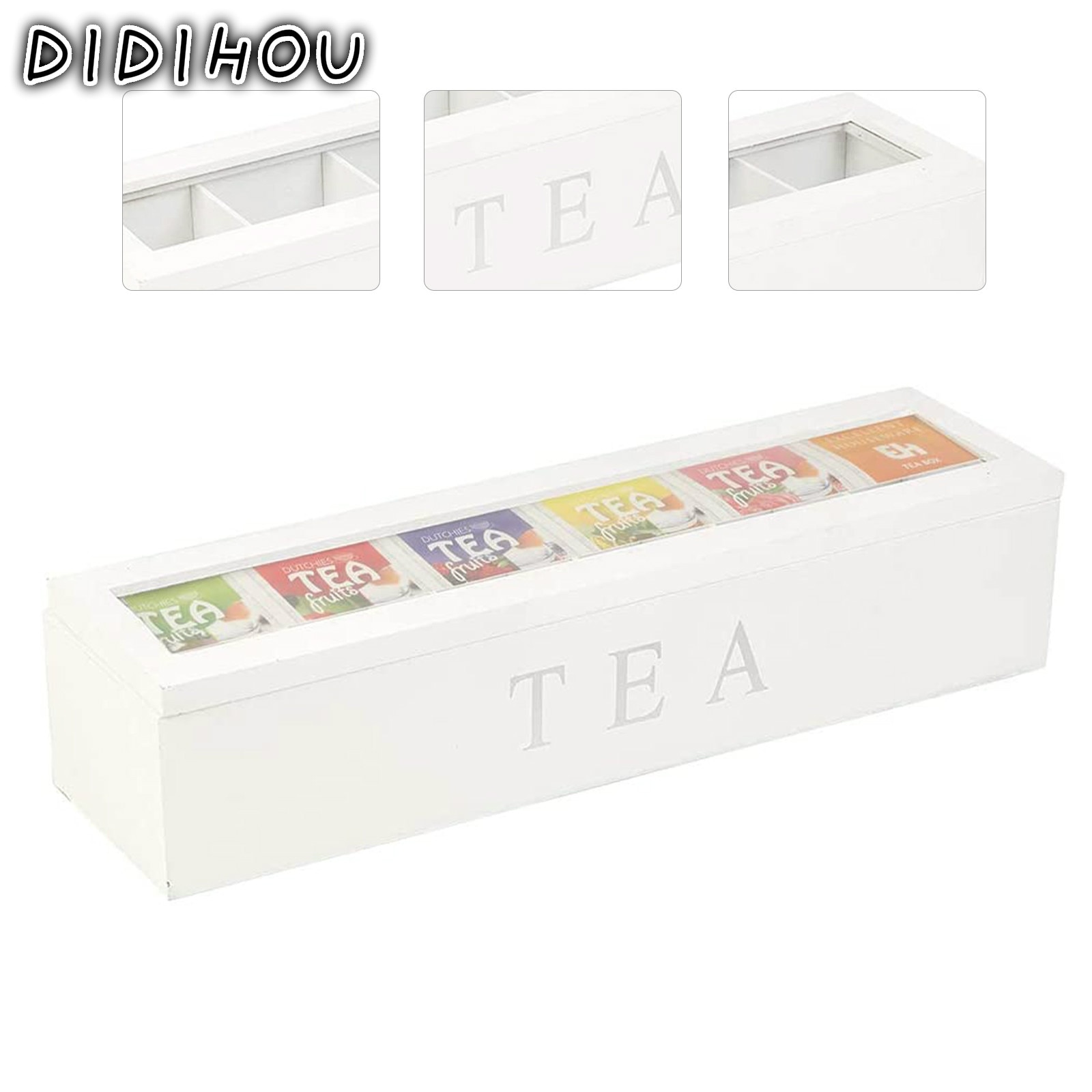 Wooden Tea Box with Lid Coffee Tea Bag Storage Holder Organizer for Kitchen Cabinets Coffee Tea Bag Storage Holder