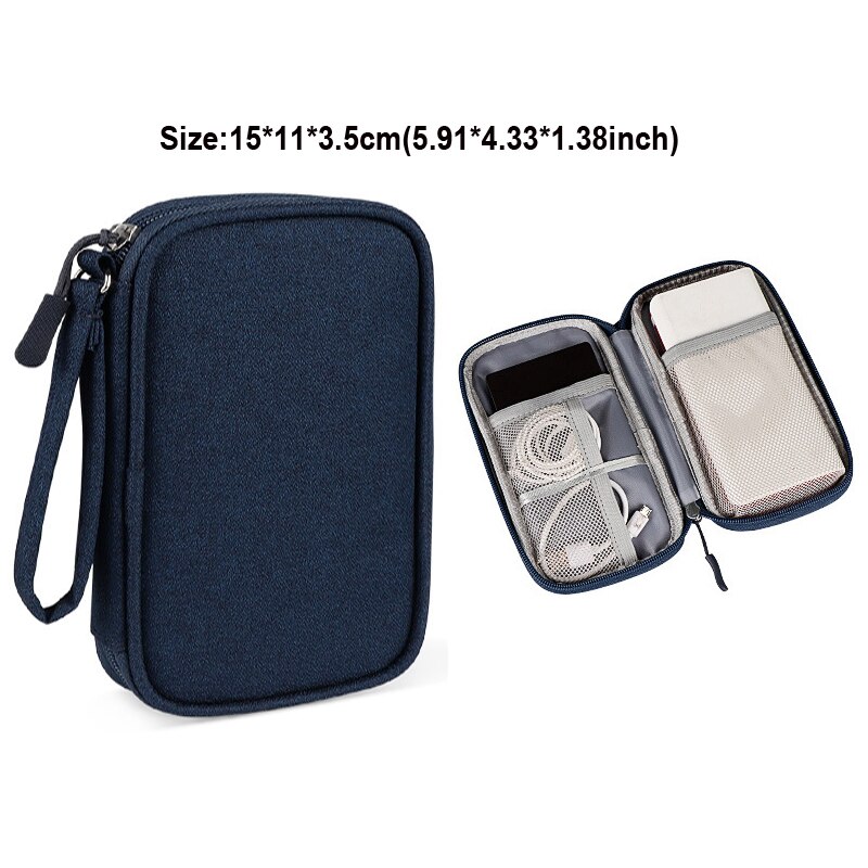 Reizen Closet Organizer Case Voor Hoofdtelefoon Opslag Power Bank Tas Digitale Draagbare Rits Accessoires Charger Data Kabels Pouch: Navy Small