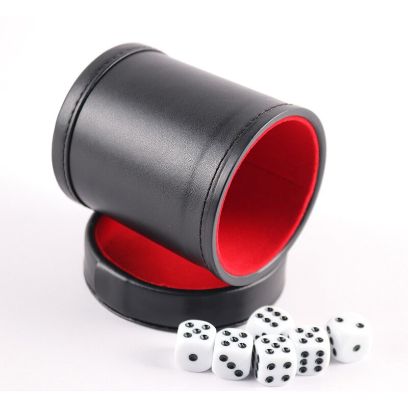 Dubbele Laag Dobbelstenen Cups Zwarte Pu Leer Rood Flanel Dobbelbeker Bar Game Ktv Entertainment Levert Met 6pcs Dices