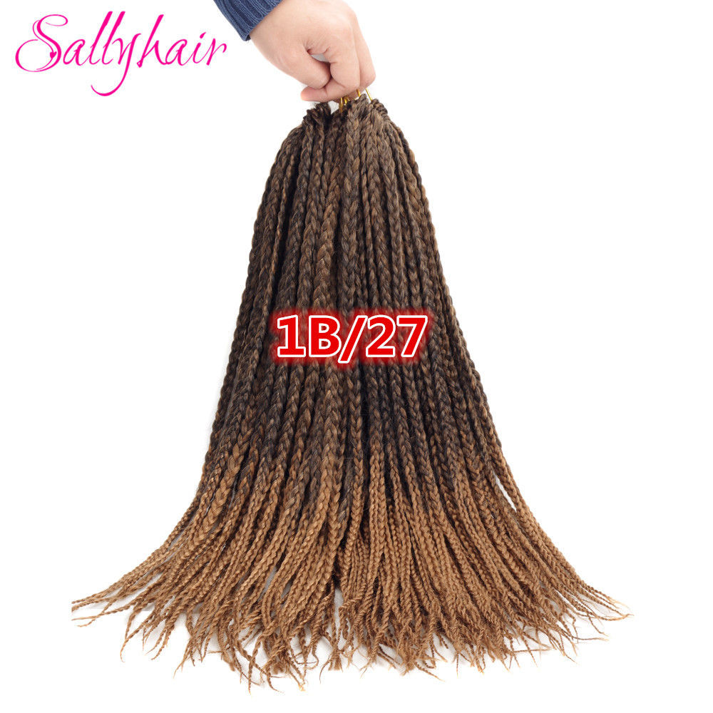 Sallyhair 18 Inch Haak Doos Vlechten Hair Extensions Bruin Synthetische Vlechten Haar Lage Temperatuur Fiber: T1B/27 / 1 Stks/partij