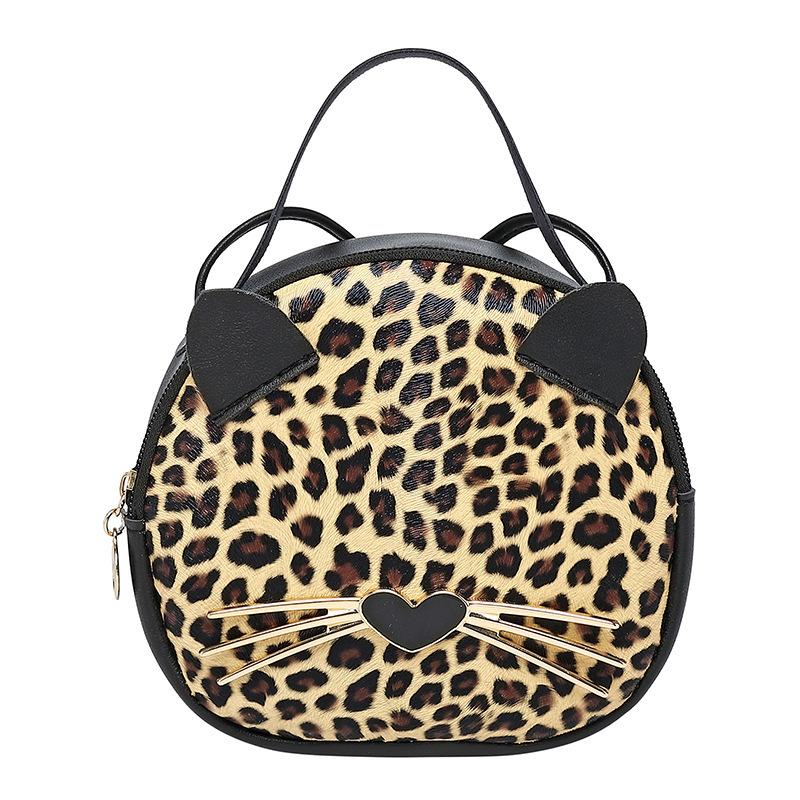 Mini rund crossbody taske sød kat leopard med pu læder piges messanger pung bosla kvinder runde skuldertasker