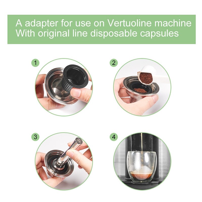 Adaptateur pour Nespresso Vertuoline Capsule de café réutilisable acier inoxydable transfert de matériau pour filtre Nespresso