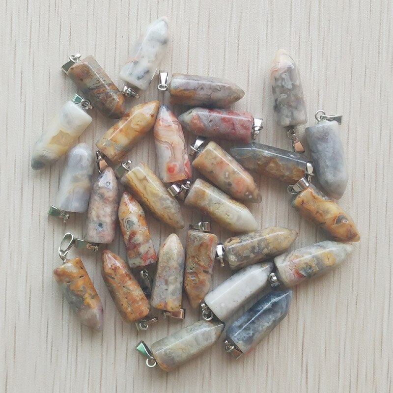 50pcs/lot bestselling good natural stone mix point pillar pendants for jewelry making: crazy agate