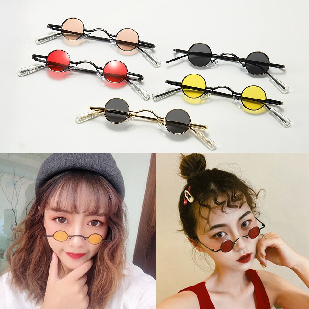 Mini gafas de sol Retro redondas para hombre, montura metálica dorada, negra, roja, pequeñas gafas de sol redondas enmarcadas, accesorios para el cuidado de los ojos