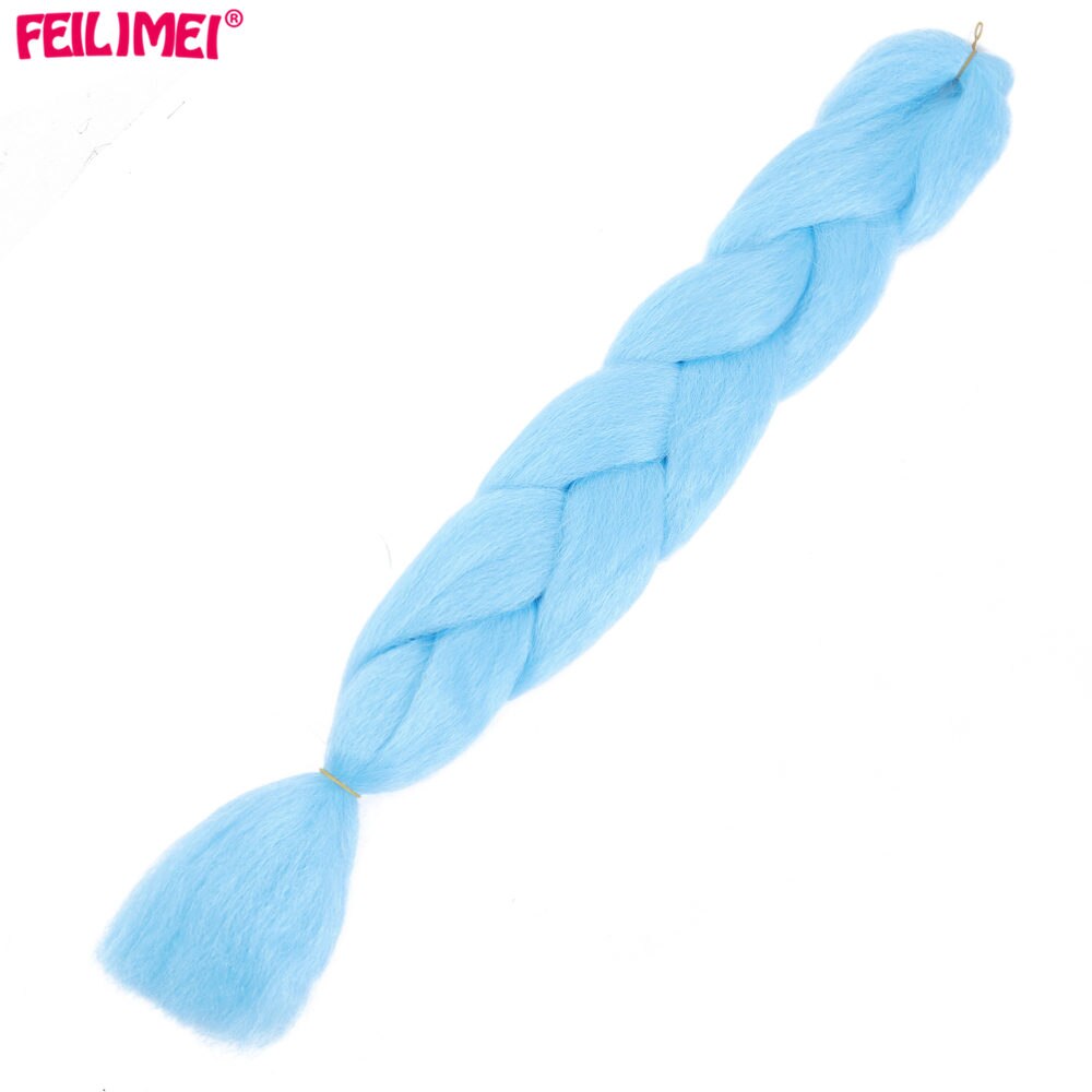 Feilimei-extensions capillaires synthétiques brillantes, mèches longues, tresses Jumbo lumineuses rose bleu violet blanc Ombre: blue