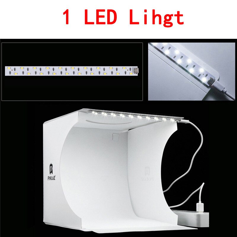 Mini caja de luz plegable para estudio fotográfico, Softbox de 2 paneles de luz LED suave, Kit de fondo fotográfico, caja de luz para cámara DSLR: with 1 LED panels