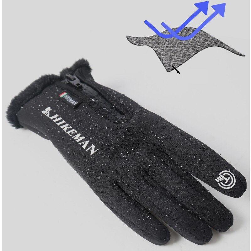 xiaomi Winter warm gloves Silicone touch screen zipper plus velvet outdoor sports riding ski windproof waterproof men women