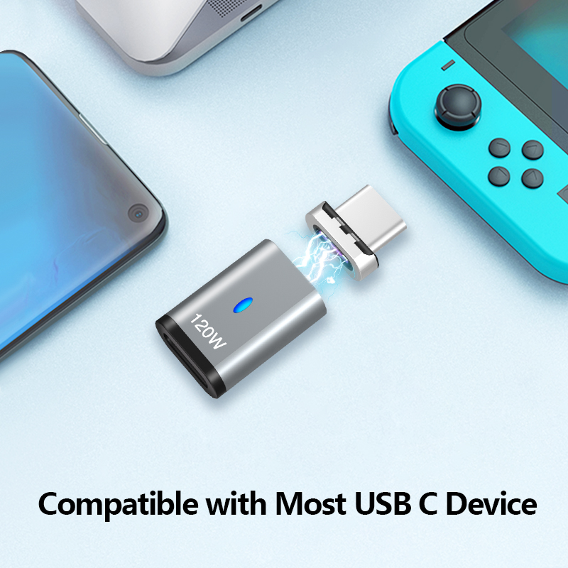 Magnetischer USB-C-Adapter, 120 W, schnelles Aufladen, 480 MB, Magnetkonverter für iPad, MacBook Pro, Oberfläche 7, Huawei, MI, OPPO-Schalteranschluss