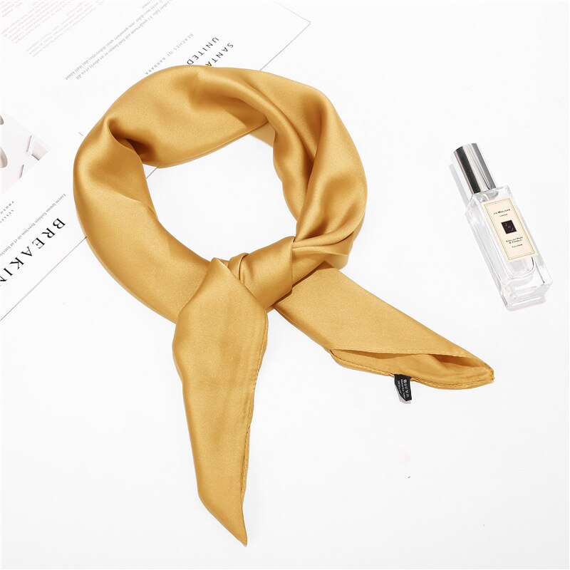 70*70cm Imitation soie doux solide écharpe pour les femmes foulard carré foulards bureau dame accessoires sac vêtements ornement: 12 Ginger