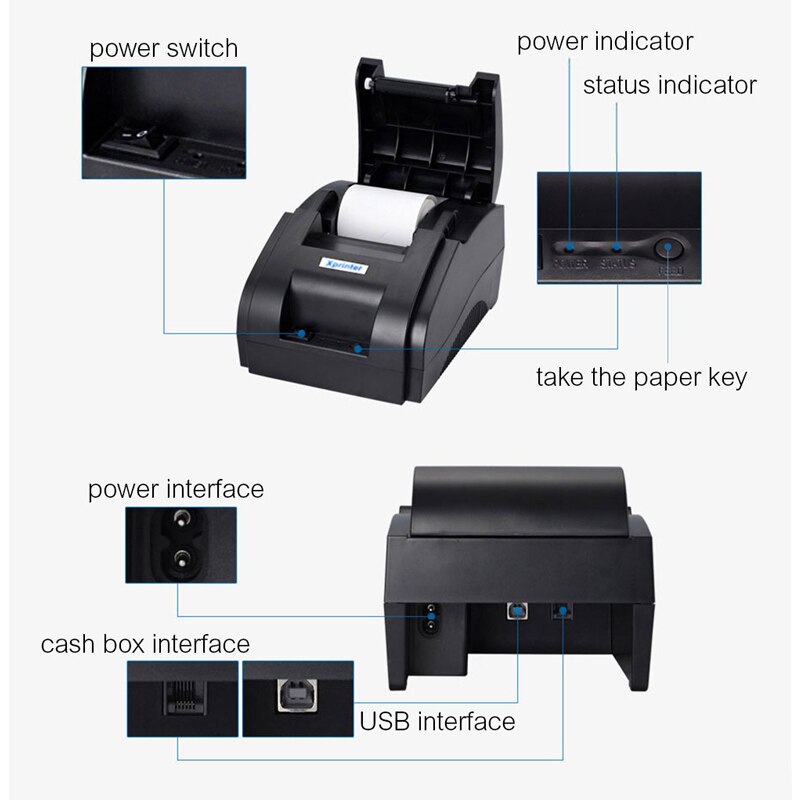 Xprinter 58mm Take-Out Bluetooth Pos Small Ticket Receipt Thermal Printer Cashier For Shopping Mall Restaurant Catering Industry