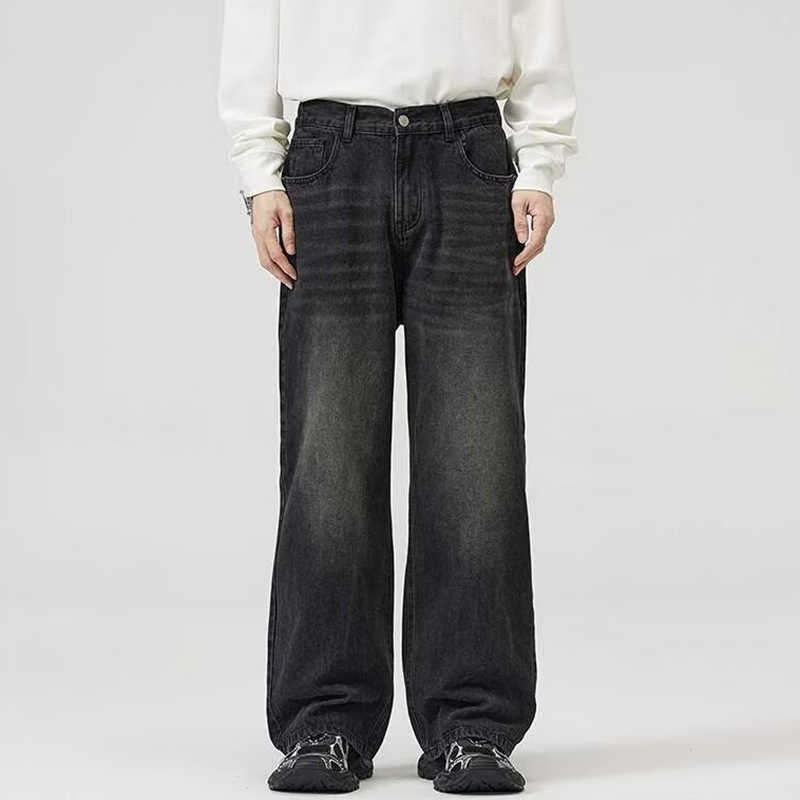 Male Classic America Hip Hop Rap Jeans Wide Leg Youth Popular Jeans Men Straight Leg Retro Loose Trousers Oversized Denim Pants: L / Blue