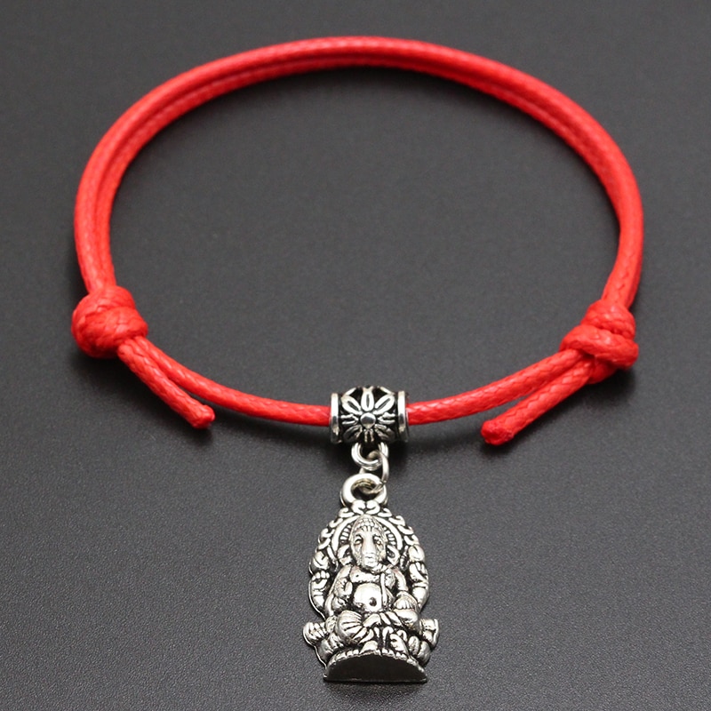 Ganesha – Bracelet à cordon en fil rouge, pendentif éléphant bouddha, porte-bonheur, café noir, fait à la main, pour Couple amoureux