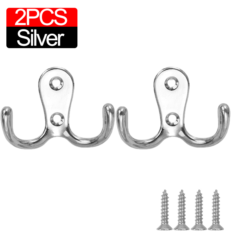 10/2pcs Coat Hooks Wall-Mounted 2 Hole Towel Hanger For Coats Hat Clothing Home Storage Hook Wall Hook Towel Hanger for Hardware: MULTI