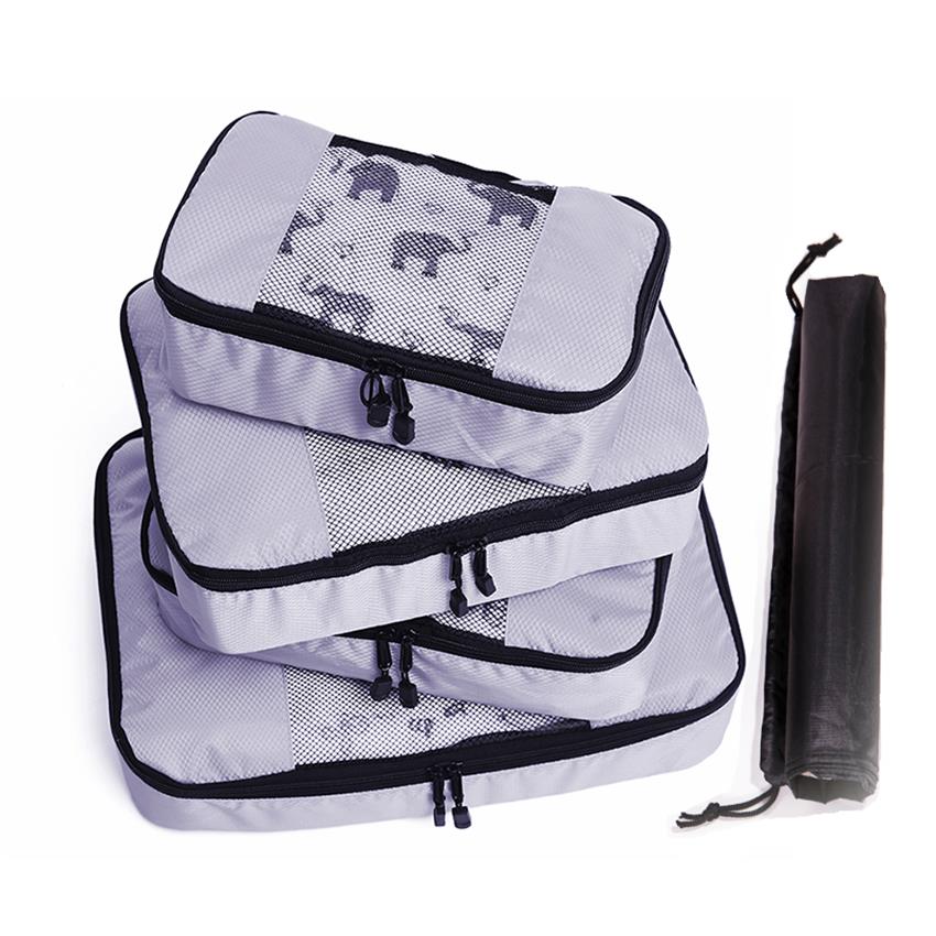 Men Women Children's Nylon Foldable Travel Bag Large Capacity Hand Luggage Waterproof Packing Cubes Travel Luggage Organizer: GRAY 4 Set