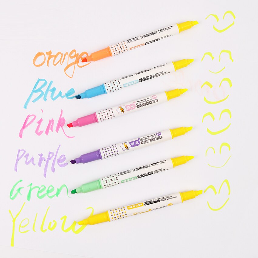 6PCS Highlighter Pen Double Head Double Color Comb... – Vicedeal