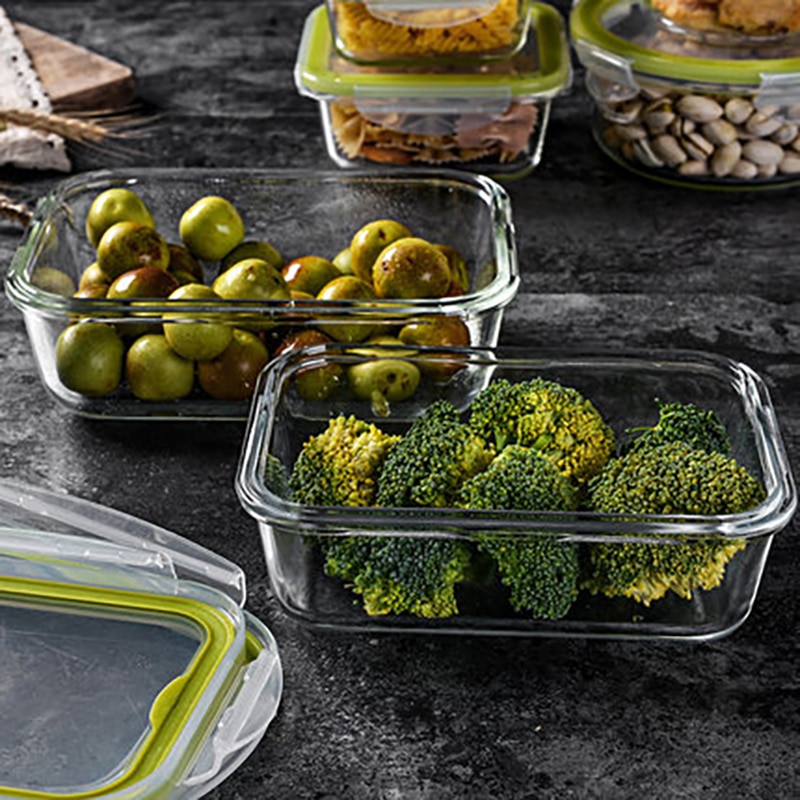 Rectangle glass food container Microwave heated bento meal prep containers Food Storage Box school Lunch box for kids