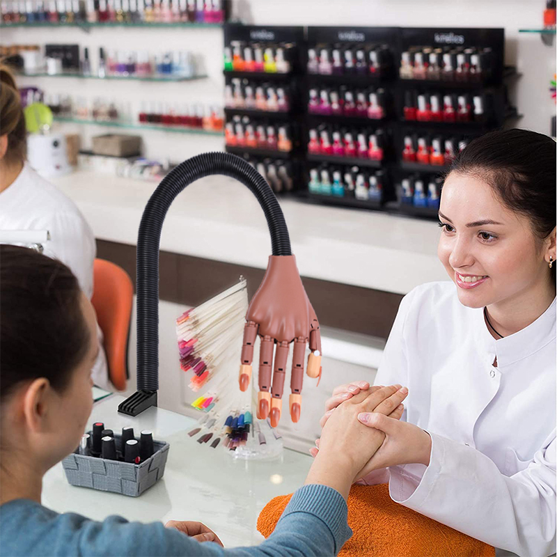 Main artificielle pour entraînement de manucure, outil ongulaire, support flexible et réglable, mannequin pour formation nail-art, fourniture mobile, avec 100 pièces de faux-ongles