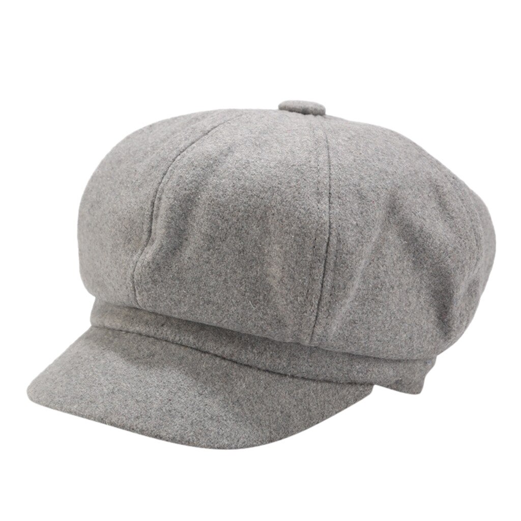 Boina para Mujer Otoño Invierno gorra octogonal estilo artista pintor quiosco gorras negro gris boina sombreros planos Sombrero Mujer # L20: Gray 