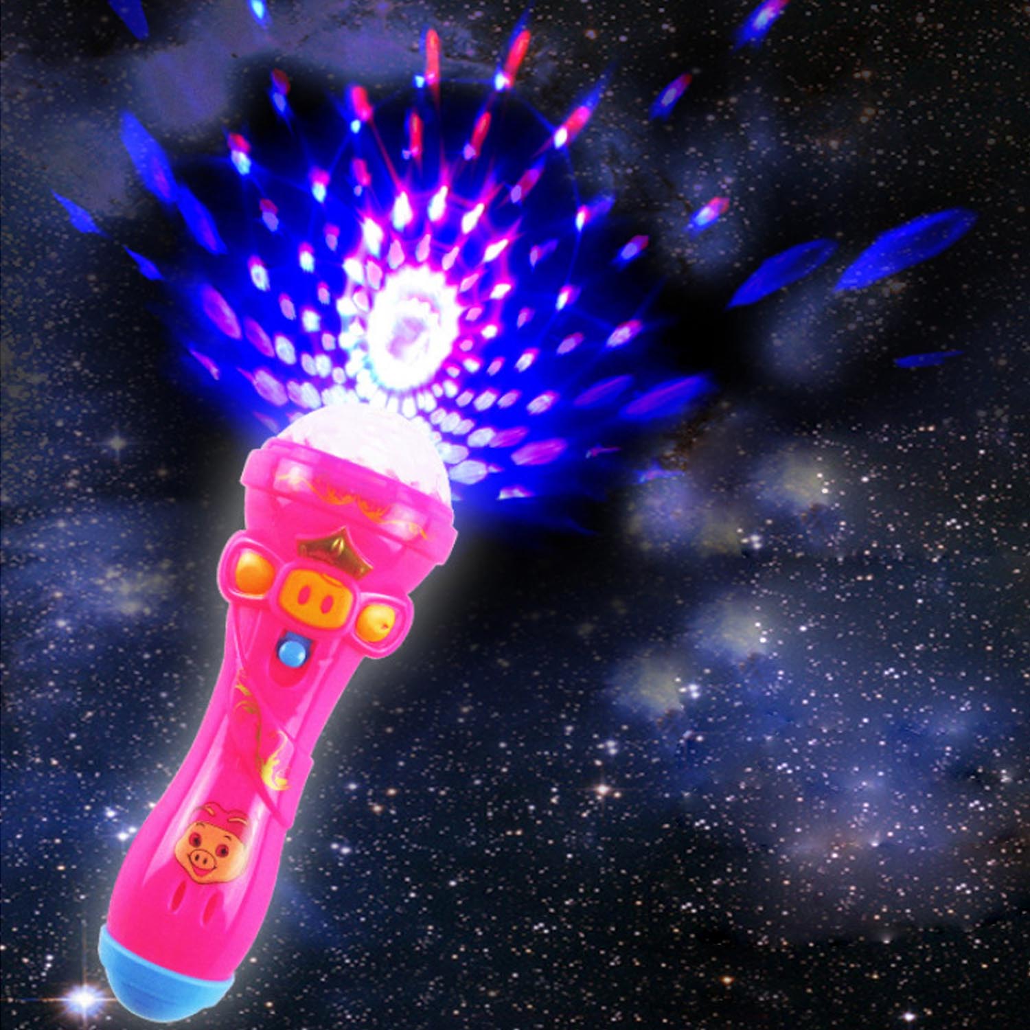 Niños Mini LED música inalámbrica Karaoke modelo de micrófono palo intermitente con bola de proyección 3D iluminación proyector de juguete de Color al azar