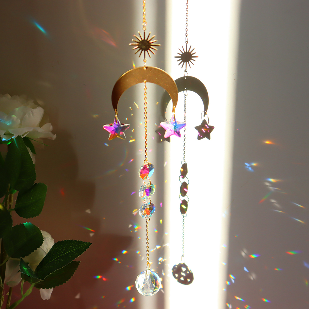 Crystal Wind Chime Star Moon Sun Catchers Prisms Pendant Dream catcher Plated Hanging for Outdoor Indoor Garden Windchimes: 34