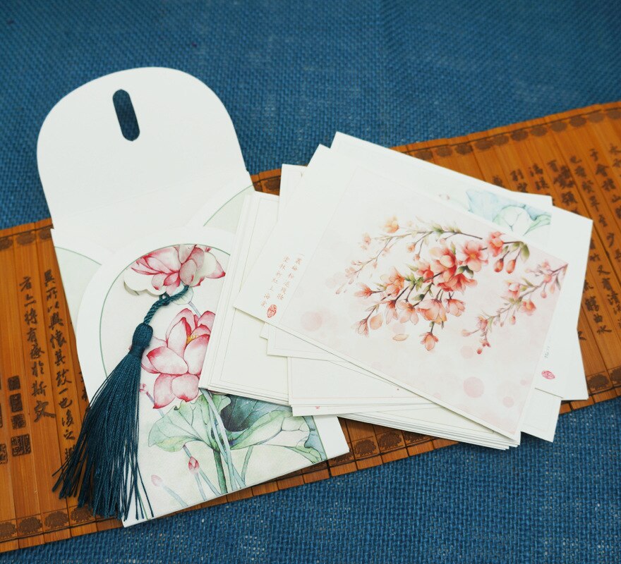 16 Sheets/Set Retro Chinese style Postcard with Small Tassel/Greeting Card/Message Card/Birthday Letter Envelope Card
