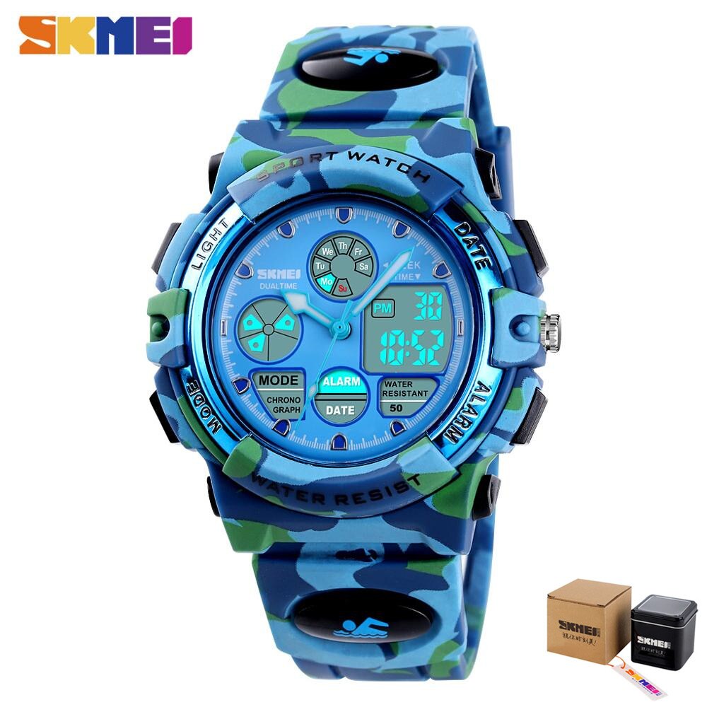 SKMEI 5Bar Waterproof Chronograph Luminous Children Digital Wrist Watch Kids Sport Watches Boys Girls Electronic Quartz Clock: camouflage1 with box