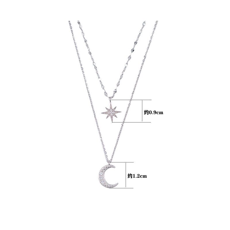 Simple Double Layer Star Moon Charm Necklace Delicate Clavicle Chain Zircon Necklace For Women Jewelry