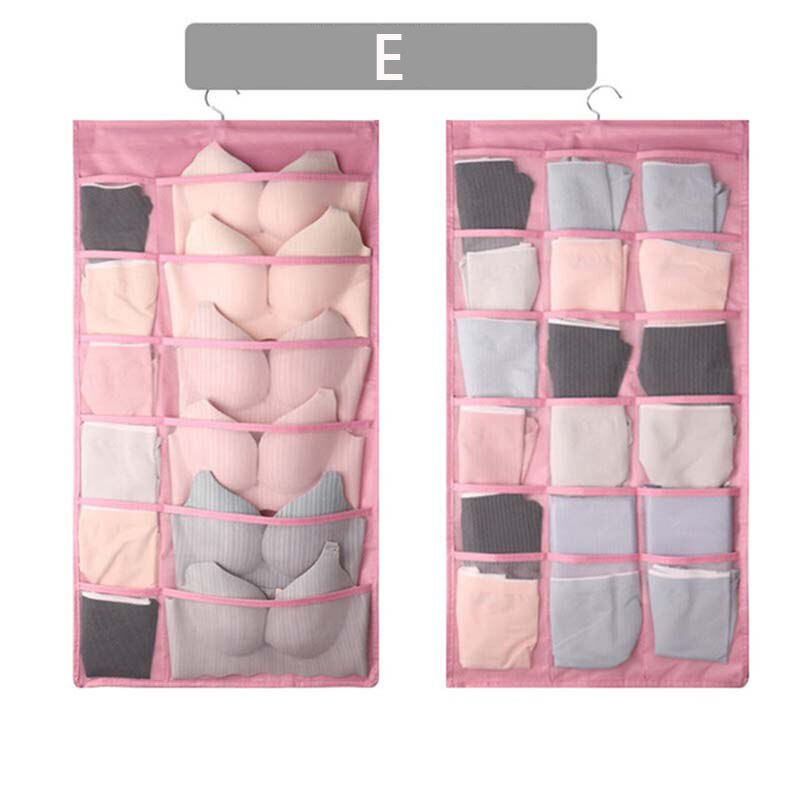 Mcao Hanging Closet Organizer Dual-Sided Wall Shelf Wardrobe Storage Bags for Underwear Bra Sock Mesh Pocket Metal Hanger TJ3624: E