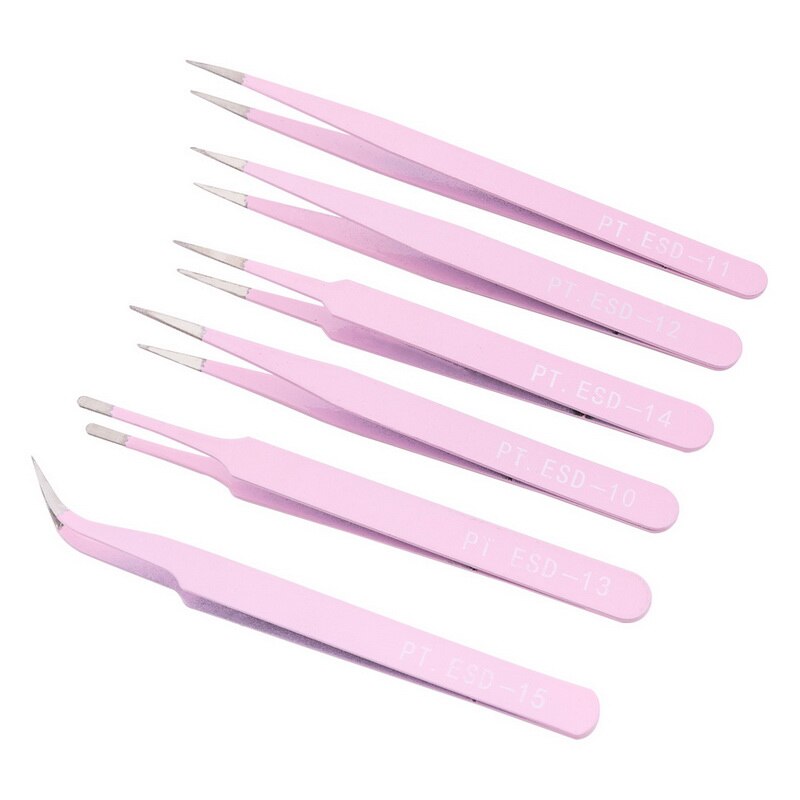 6 pcs Anti-Static Stainless Steel Tweezer Set Maintenance Repair Tool Kit Anti Static Model Making Tool Hand Tool Set: B