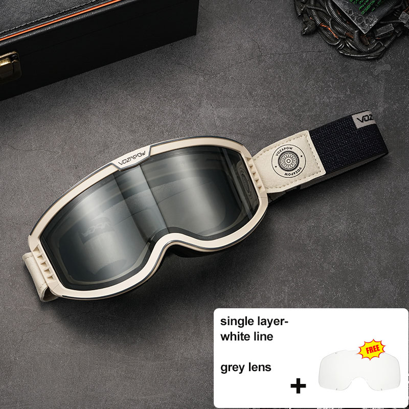 Vozapow Motorcycle Goggles Photochromic 3 IN 1 Retro Cycling Sunglasses Anti-Fog Windproof Polarized Motocross Riding Glasses: Dark Grey