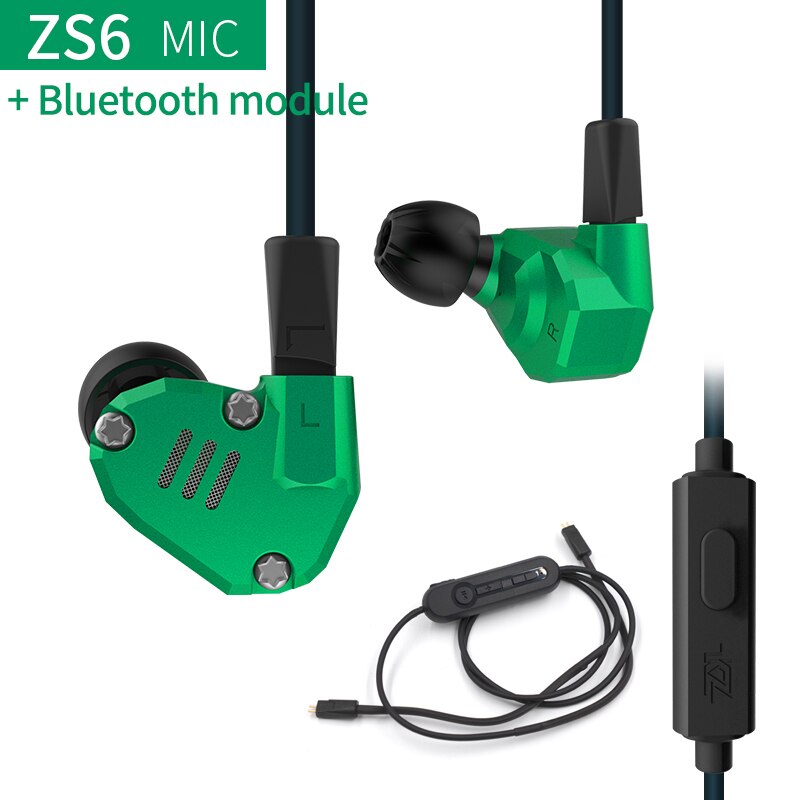 KZ ZS6 2DD+2BA Hybrid In Ear Earphone HIFI DJ in ear Monitor Running Sport Earphones Earplug Headset Bluetooth Hifi Earbuds: ZS6greenwithmicbluth