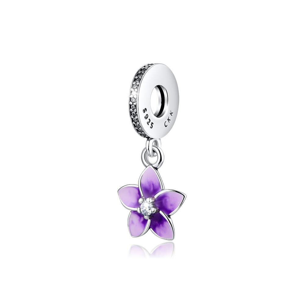CKK DIY Passt Perlen Armbänder Magnolie Blüte Charme mit Blass Lila Emaille 925 Sterling-Silber-Schmuck