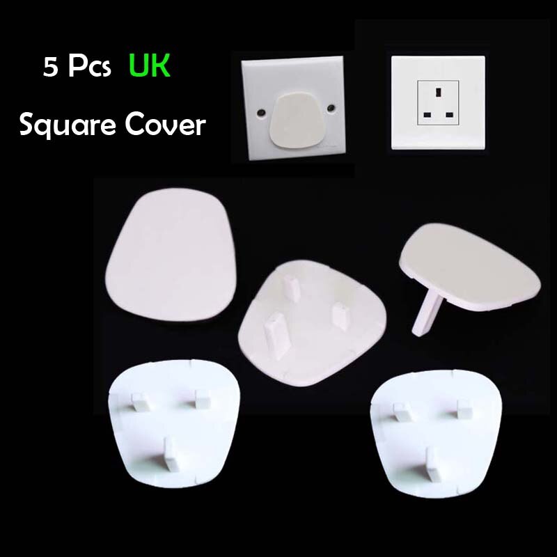 US EU UK Power Socket Outlet Plug Protective Cover Baby Kids Children Safety Protector Anti Electric Shock Plugs Protector Cover: 5Pcs UK Square Cover