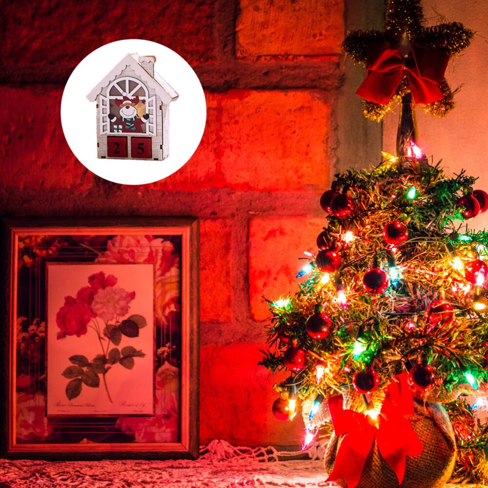 1pc træ nedtællingskalender stereo julekalender ornament uden batteri