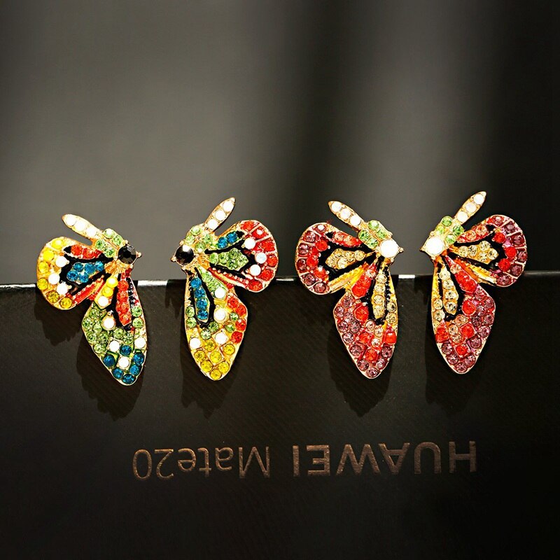 Red Yellow Butterfly Stud Earring Women Corful CZ Earrings Statement Jewelry Party Christmas