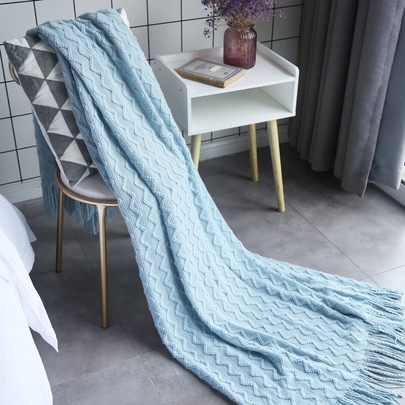 Sofa Werfen Faden Gestrickt Decke Bettdecke auf sterben Bett Sofa Gelb Plaid Streifen Reise TV Nickerchen Decken Sanft Heimat Dekor wandteppich: hell Blau