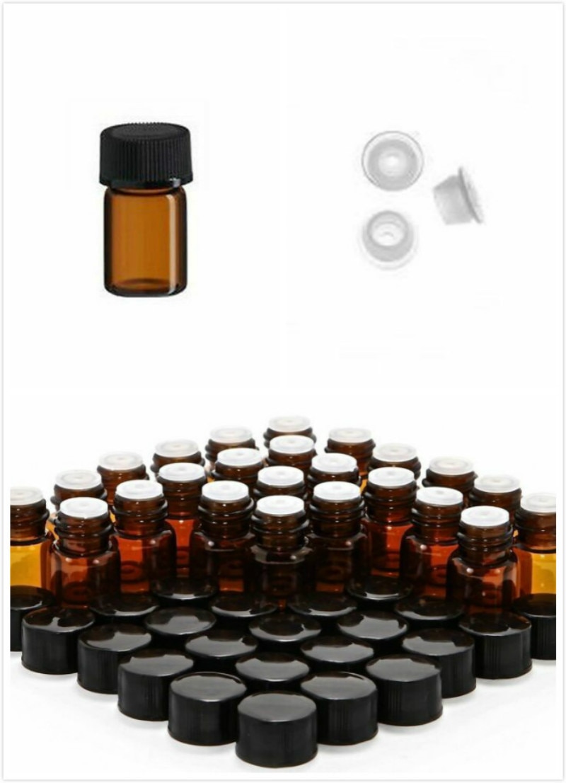 1Ml Etherische Olie Fles (Gat Plug) 50 Stks/pak 1 Pack Mini Amber Lege Etherische Olie Fles, navulbare, Cosmetische Container