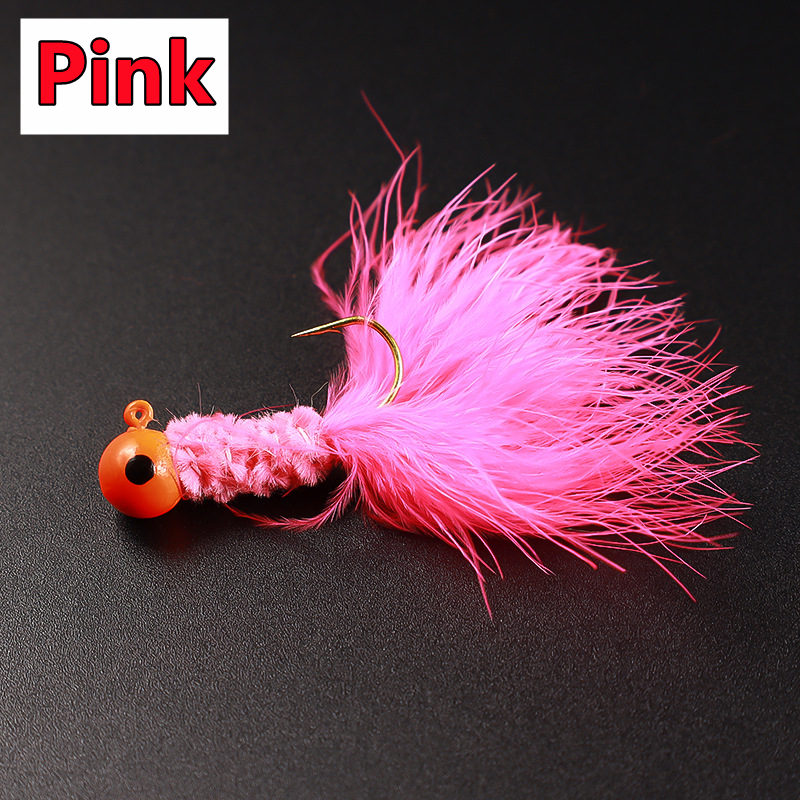 5 pièces leurre de pêche plume métal gabarit tête crochet pêche marabout leurre pour doré Panfish Sunfish Bluegill perche Swimbait: 11 / Violet