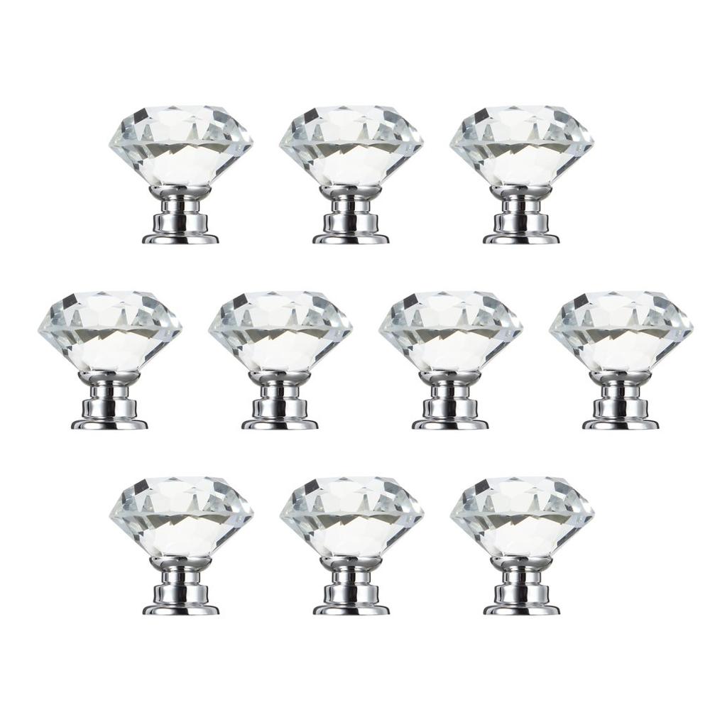 10 stuks 30mm diamant geplateerde kristallen glazen knoppen, kast, lade, keukendeurknoppen, deuraccessoires: Default Title