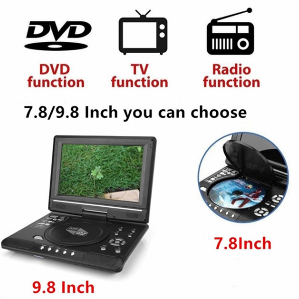 Mini televisor portátil con batería integrada, 9,8 pulgadas, DVD, función de memoria de apagado inteligente
