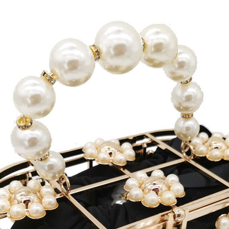 Perle Abend Kupplung Tasche, Aushöhlen Blumen Perlen metallisch für Frauen