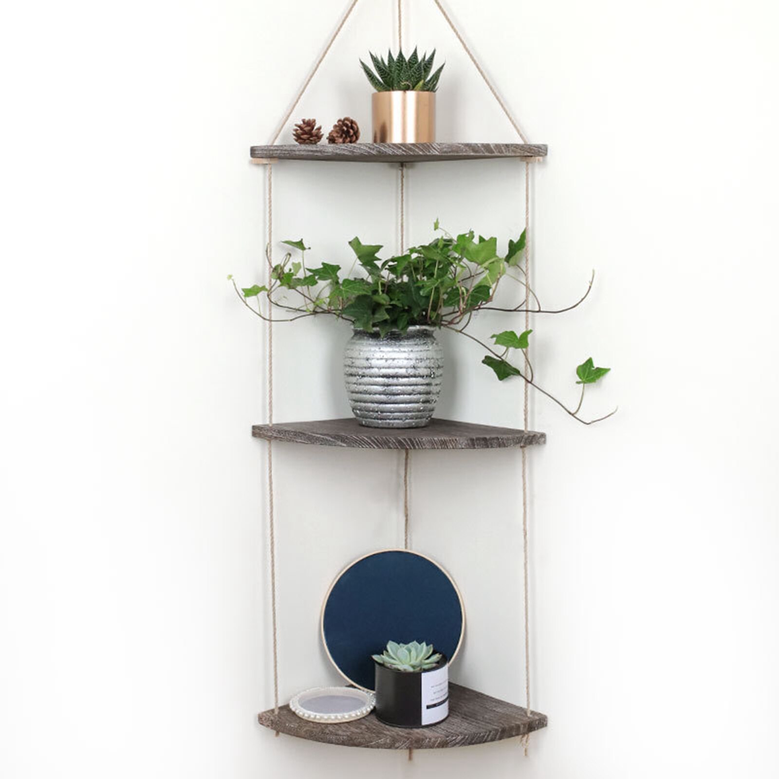 Estantes de esquina colgantes para exteriores, repisa de esquina de madera decorativa para jardín, cocina, baño y dormitorio, sala de estar y baño: brown 3 tier