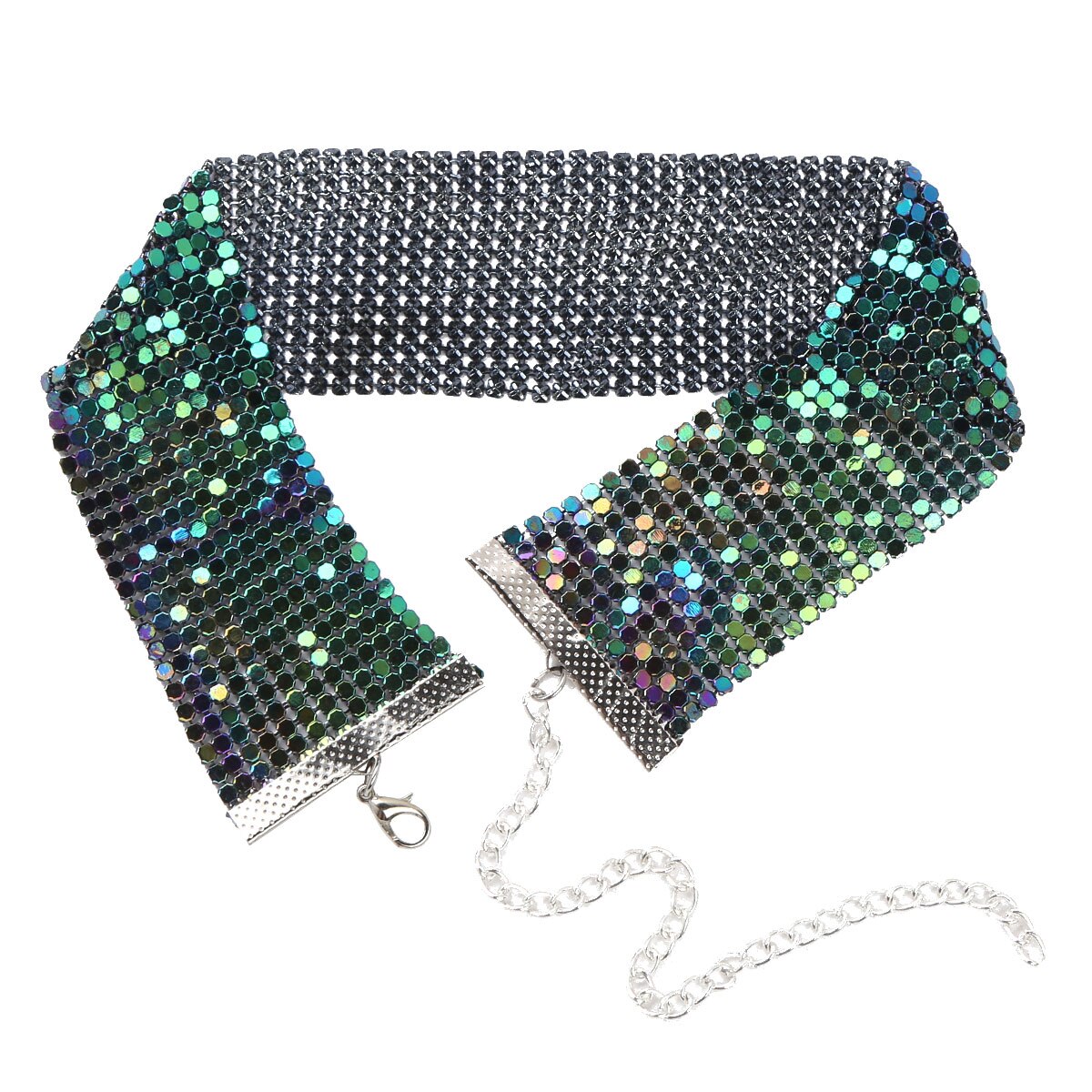 Collar de aleación brillante para mujer, gargantilla brillante, lisa, ajustable, de malla ancha, gargantilla plana: Colorful