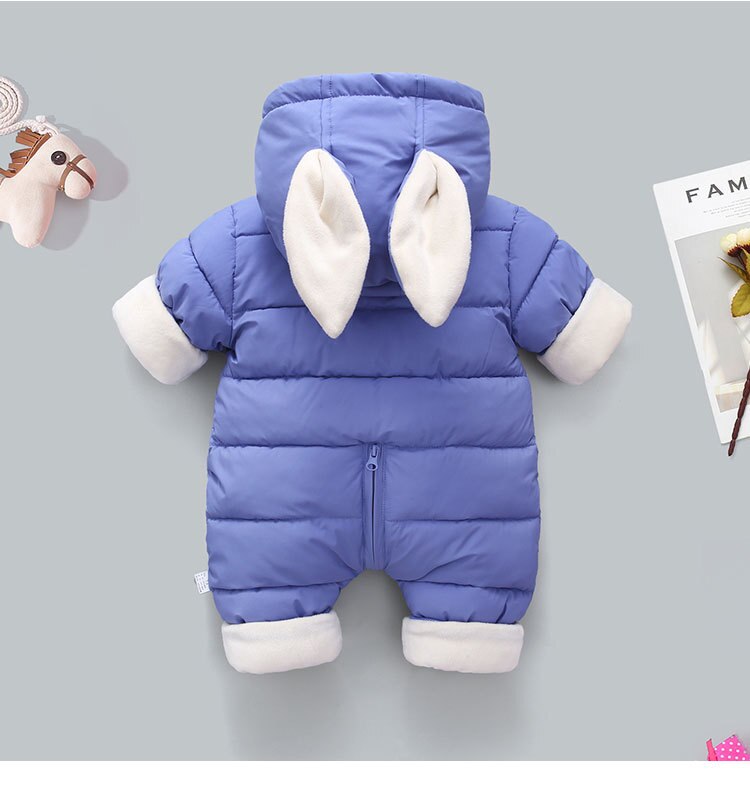 2021 ano novo inverno geral para nweborn bebê para baixo algodão engrossado roupas com capuz dos desenhos animados infantil menino menina macacão de natal: Azul / 6 m