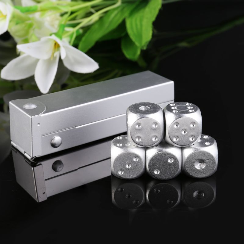 5pcs 16mm Aluminium Alloy Dice Polyhedral Metal Solid Portable Dice Poker Party R9CE