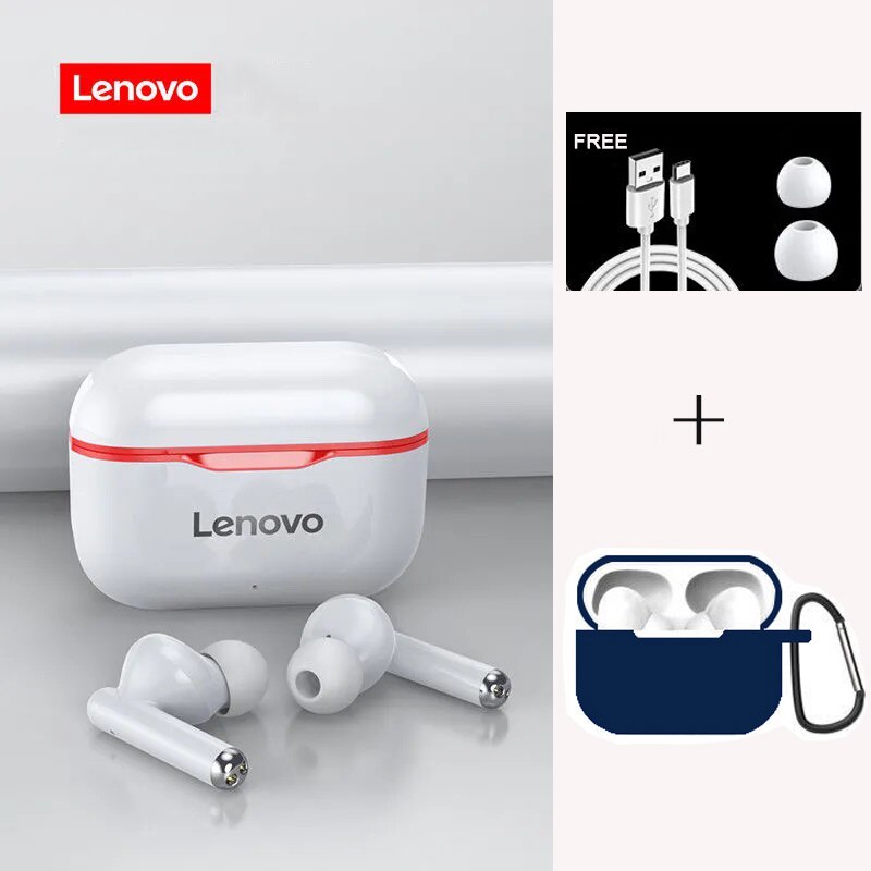 Newest in Original Lenovo LP1 Wireless Bluetooth Headset V5.0 Touch Earphone Stereo 300mAh Durable Battery IPX4 Waterproof: R Add blue case3